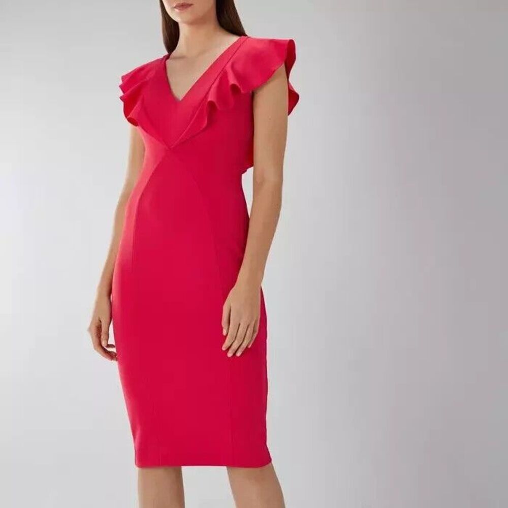 COAST Bonita Ruffle Shift Dress US Size 10 Raspberry NWT!
